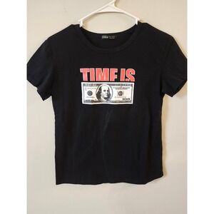 Shein 'Time Is Money' Graphic T-Shirt Junior's Size Small Black